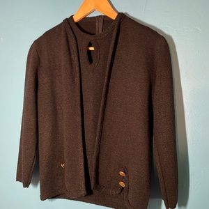 VTG 60s Chinese coin sweater set black keyhole small